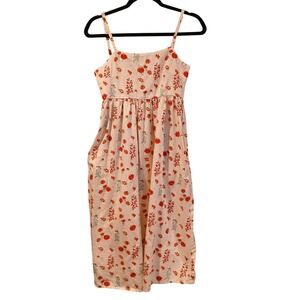 Mata Traders XS Floral Poppy Print Sundress Orange Cream Square Neck Midi Pocket